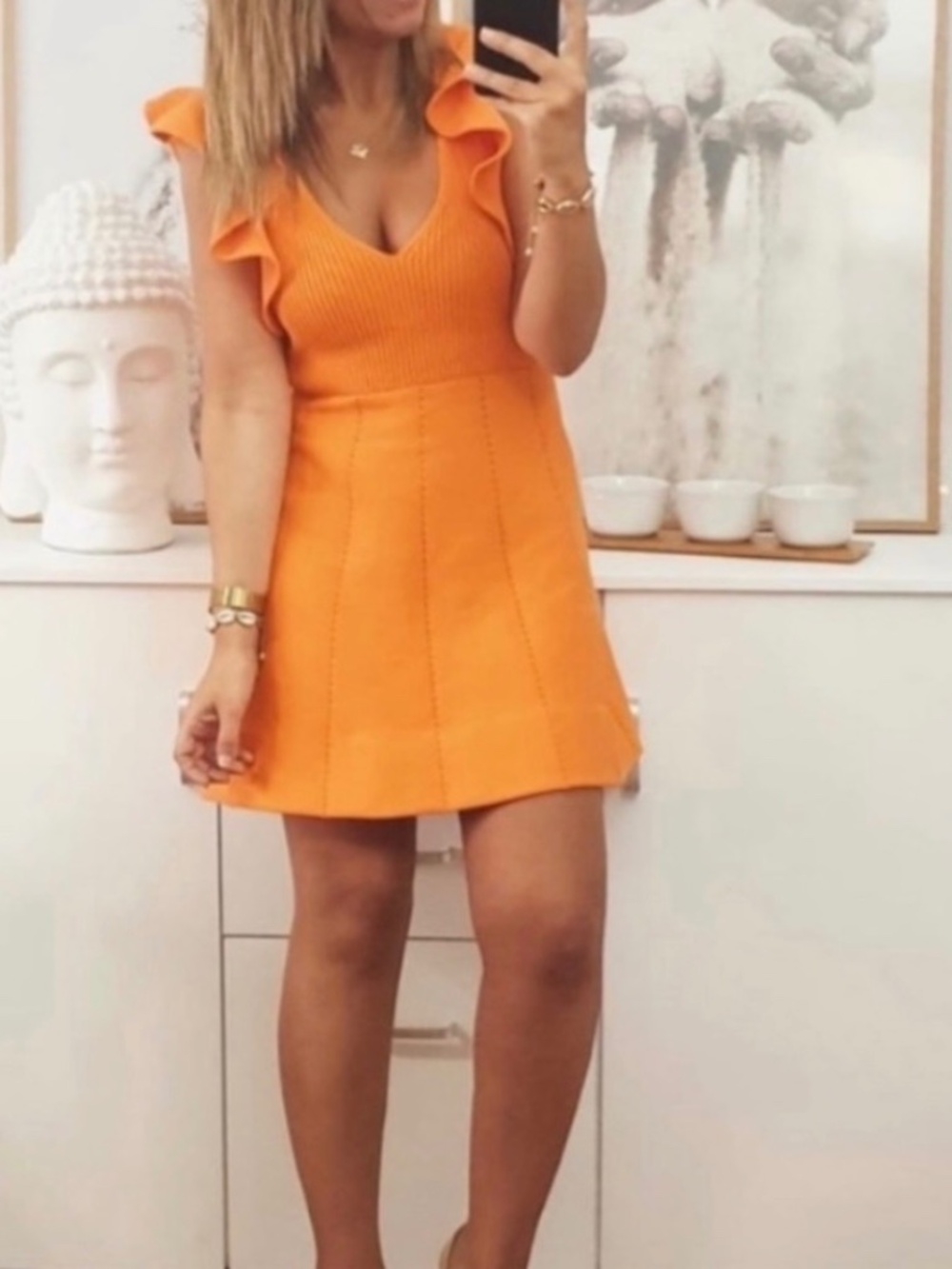Vintage Zara Orange ribbed knit mini dress size med.